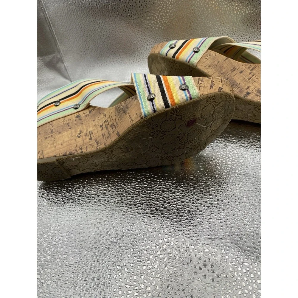 Esprit Striped Studded Multicolor Strappy Wedge Slip-On Cork Women's Sandals